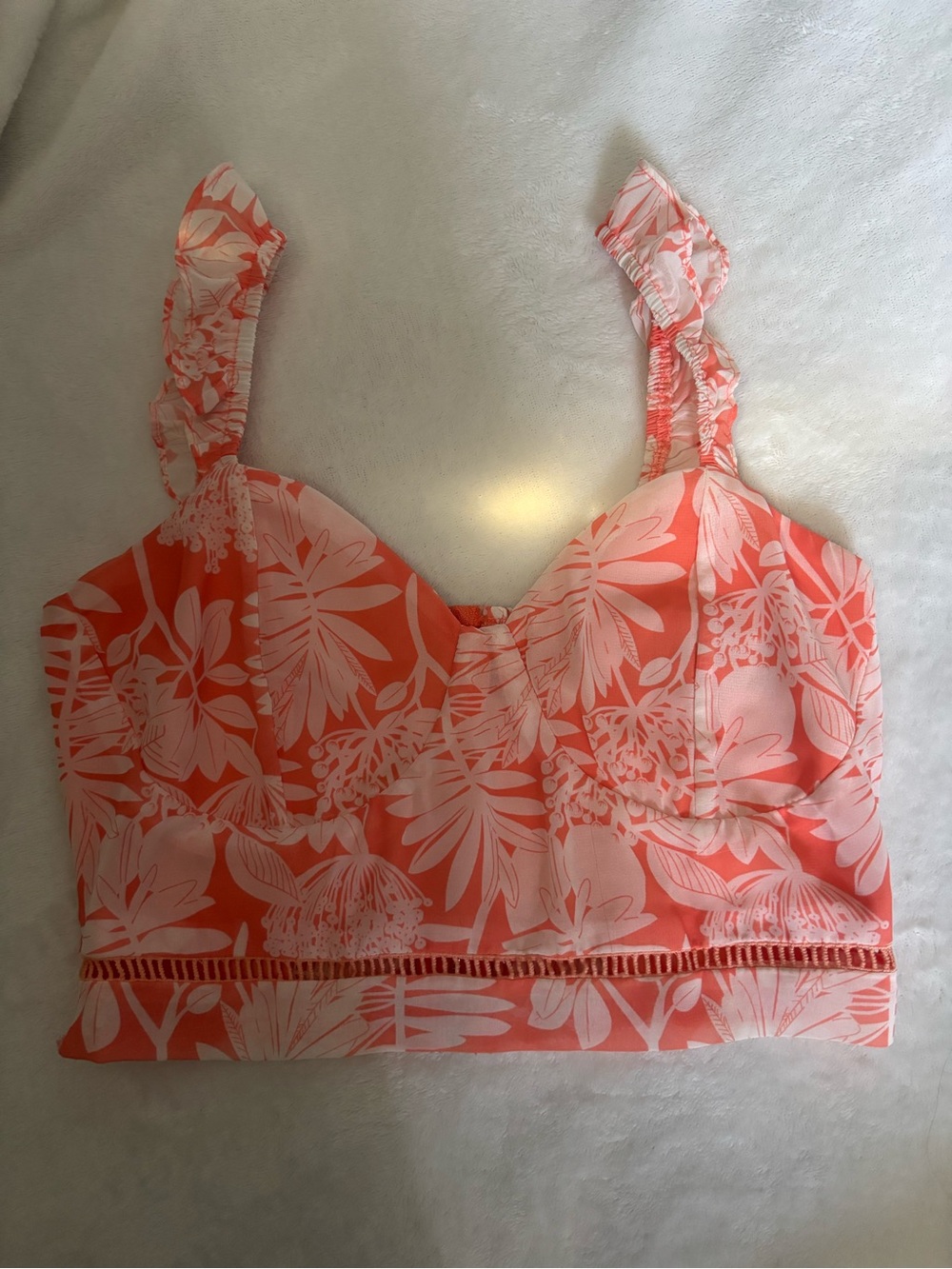 Kendall & Kylie Coral and White Floral Crop Top
